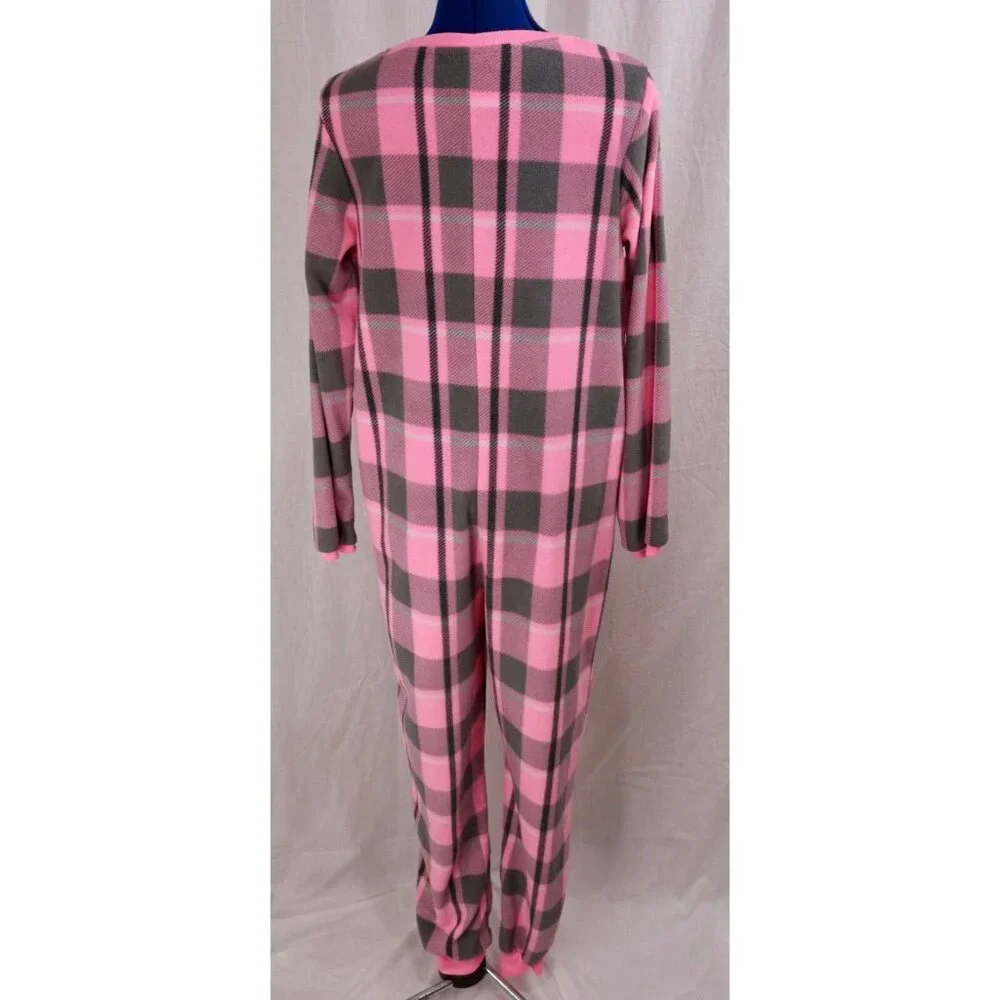 Secret Treasures Pink Gray Plaid Fleece Pajamas Size Medium 8 10 VTG Footless 1 - Picture 6 of 11